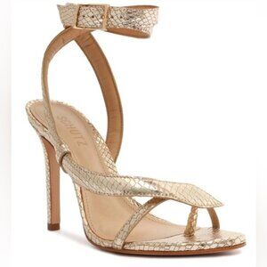 NWT Schultz COURTNEY Metallic Gold Leather snake print peep shoes heels pumps 7B